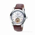 Automatic Moon Phase Mechanical Watch with Genuine Leather Band, 3ATM Water Resistance